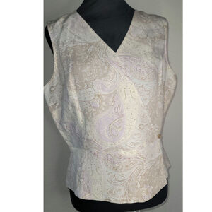 Nine & Co. Sleeveless Paisley Linen Blend V-neckline Blouse  Wrap-style Sz 10